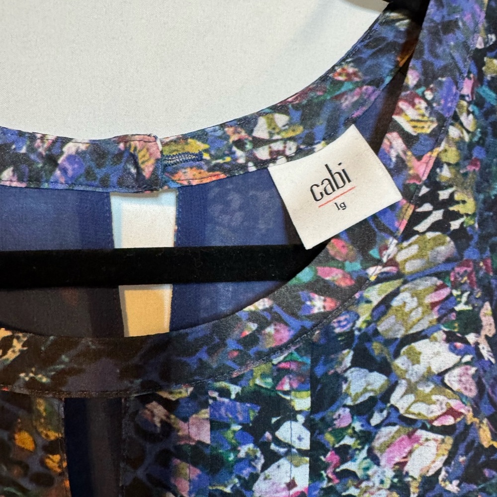 CAbi Multicolor Sleeveless Printed Blouse - Navy, Blue, Purple, Pink - Picture 2 of 6